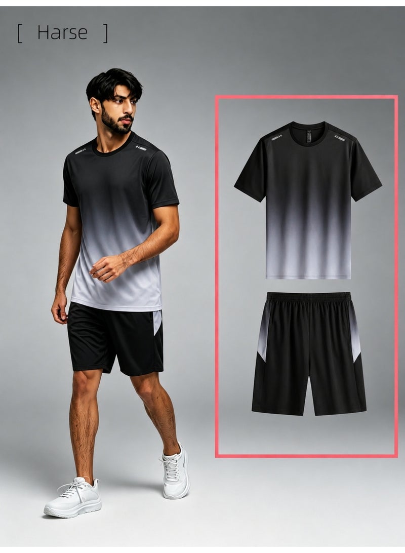 Harse Men's Quick Dry Training Set, Breathable Gradient Sports T-Shirt and Shorts for Tennis, Badminton, Running and Gym Workout - Image 1
