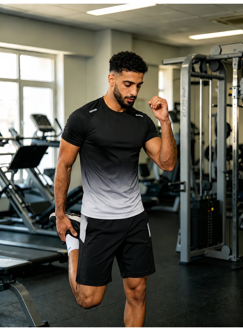 Harse Men's Quick Dry Training Set, Breathable Gradient Sports T-Shirt and Shorts for Tennis, Badminton, Running and Gym Workout - Image 2