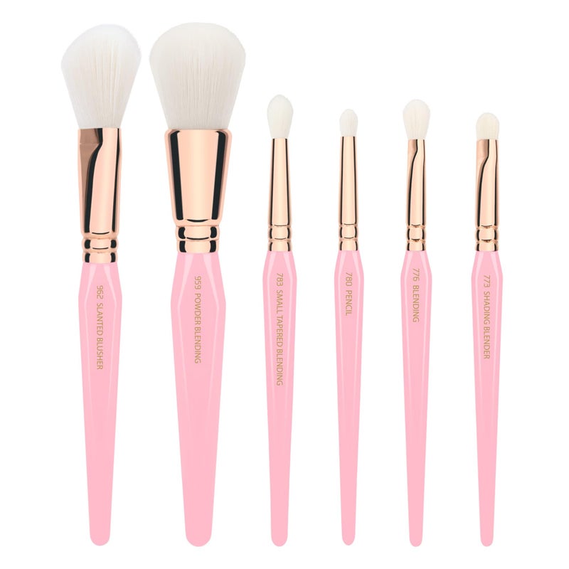 Bdellium Tools Pink Golden Triangle Luminescent Makeup Brush Set - Premium Tool with Soft Synthetic Bristles and Rose Gold Brass Ferrule for Multipurpose (Pink, 6 pcs) - Image 1