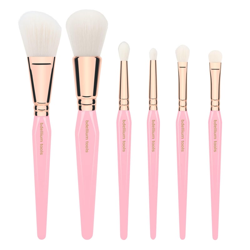 Bdellium Tools Pink Golden Triangle Luminescent Makeup Brush Set - Premium Tool with Soft Synthetic Bristles and Rose Gold Brass Ferrule for Multipurpose (Pink, 6 pcs) - Image 2