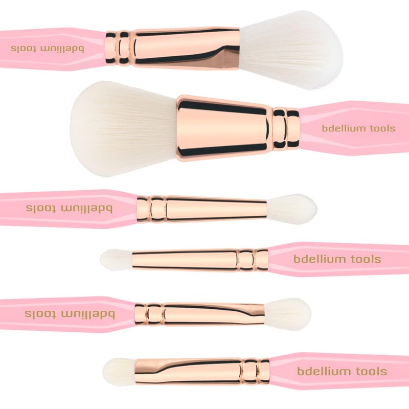 Bdellium Tools Pink Golden Triangle Luminescent Makeup Brush Set - Premium Tool with Soft Synthetic Bristles and Rose Gold Brass Ferrule for Multipurpose (Pink, 6 pcs) - Image 3
