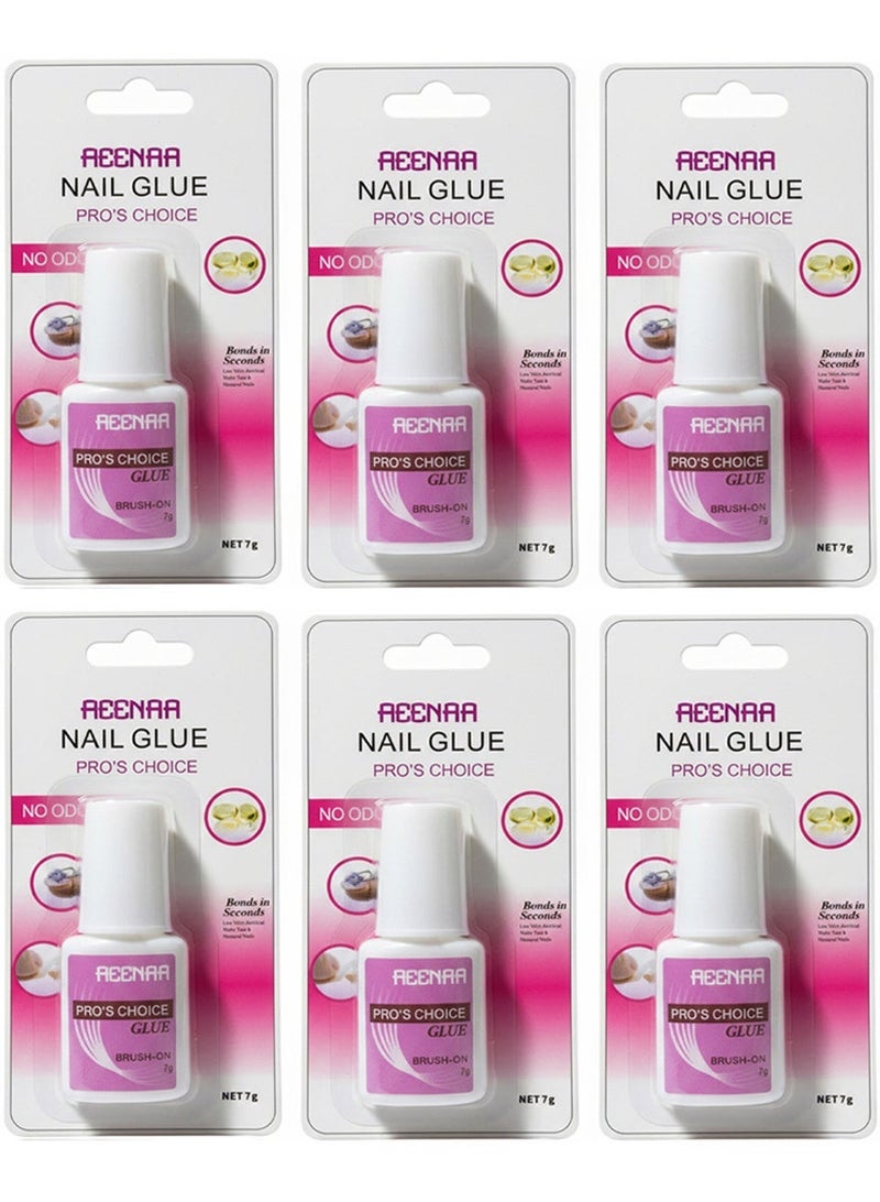 AEENAA 6-Pieces Professional Brush-On Nail Glue – Strong Hold Adhesive for Acrylics, Press-On Nails & Tips – Quick Drying, Bonds in Seconds – 7g - Image 1