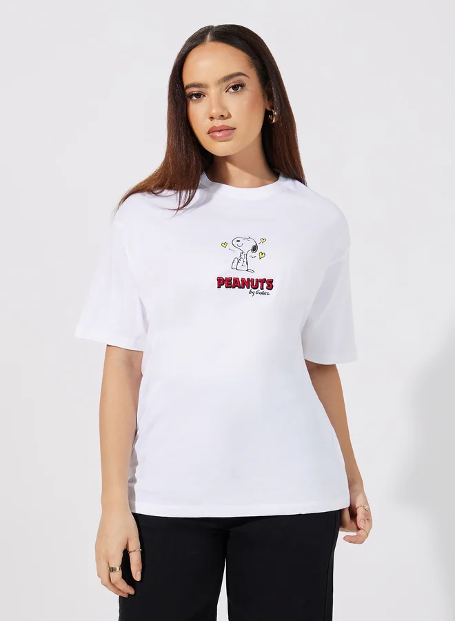 Styli Styli Embroidered Peanuts Sketch Oversized T-Shirt