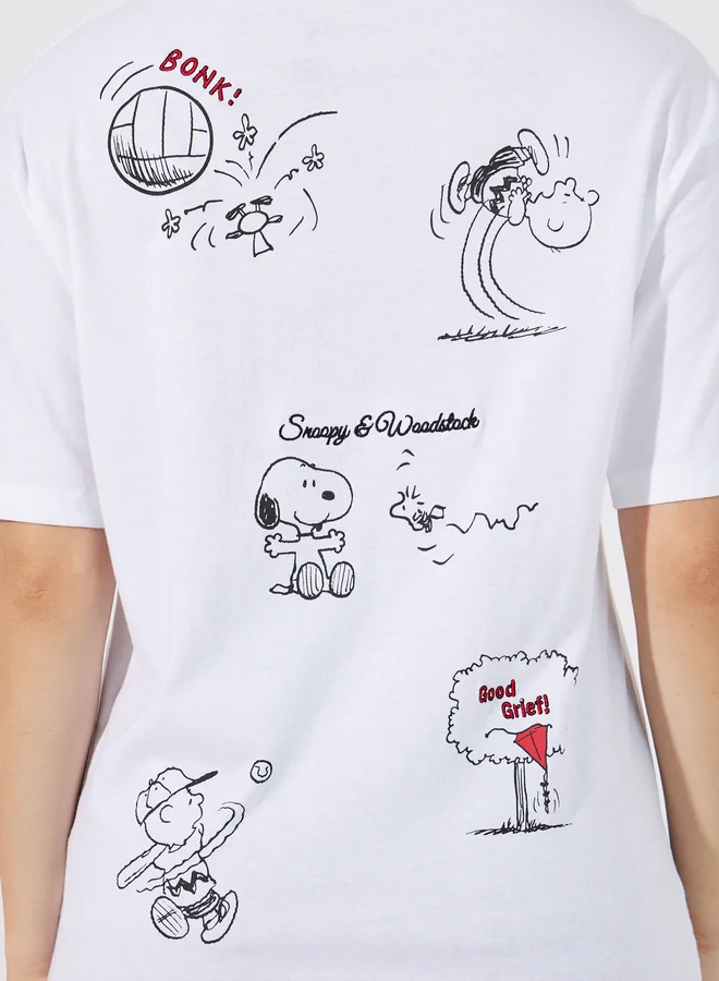 Styli Styli Embroidered Peanuts Sketch Oversized T-Shirt
