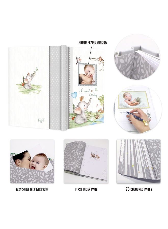 Holoary First 5 Years Baby Memory Book - 76 Colourful Illustrated Keepsake Journal Pages Record Book Album for Newborn Baby Boy or Girl, Woodland Animals Design(Elephant) - Image 4