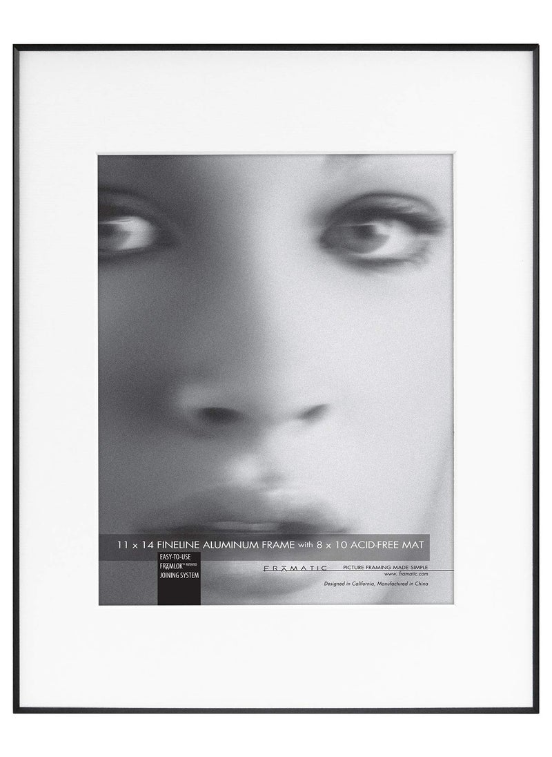 MCS MCS Framatic Fineline Aluminum Frame Black 11 x 14 in matted to 8 x 10 in Single 