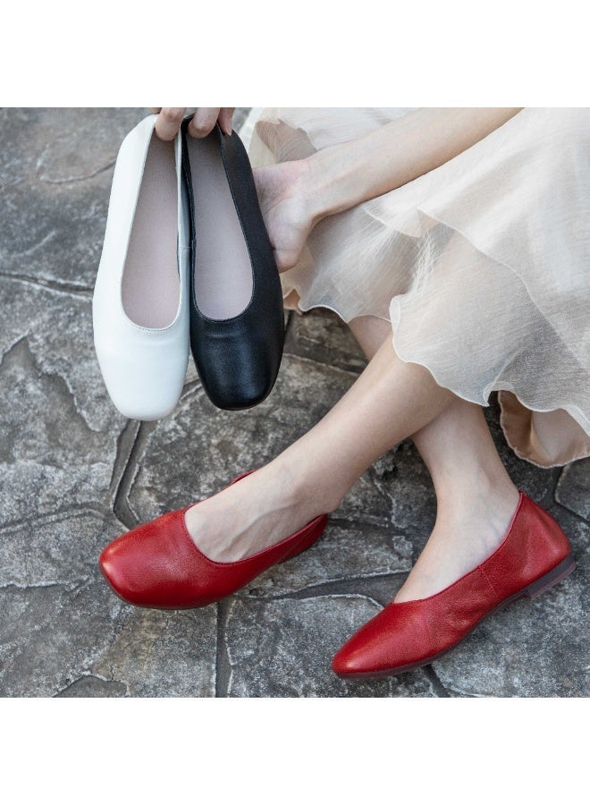 Women's Genuine Leather Ballet Flats Soft Sole Slip On Loafers Comfortable Work Shoes - Image 4