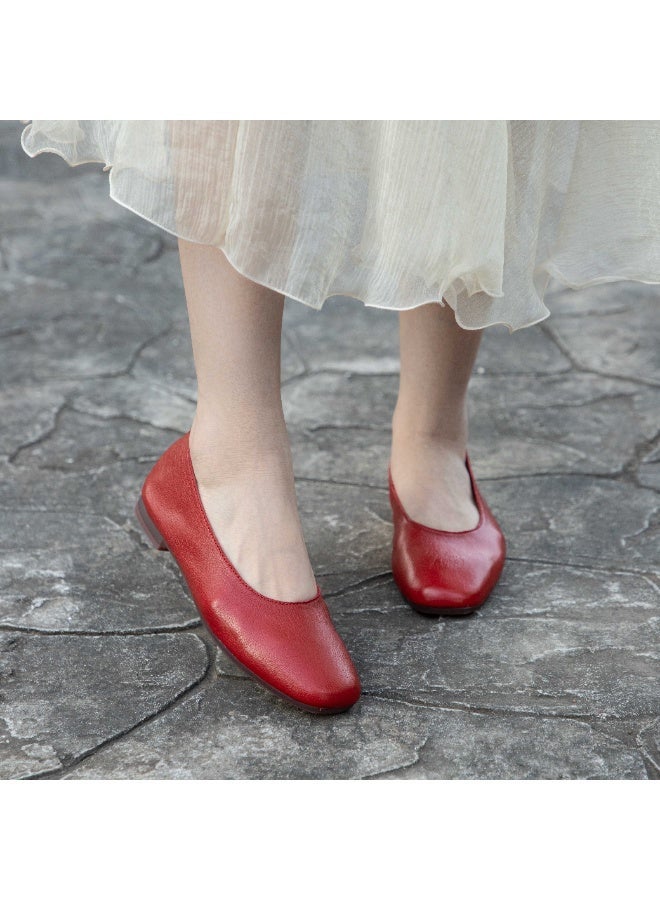 Women's Genuine Leather Ballet Flats Soft Sole Slip On Loafers Comfortable Work Shoes - Image 2