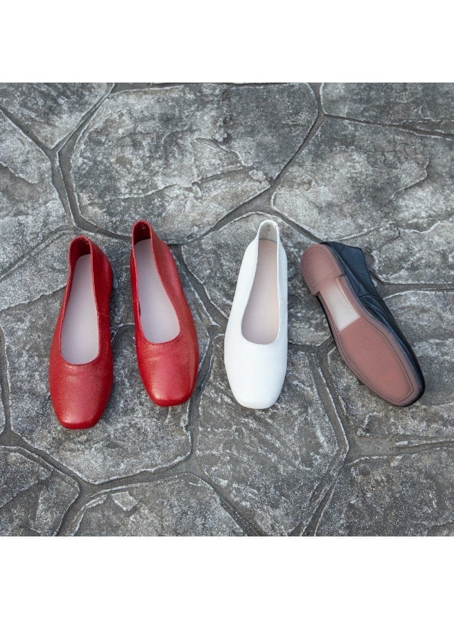Women's Genuine Leather Ballet Flats Soft Sole Slip On Loafers Comfortable Work Shoes - Image 5