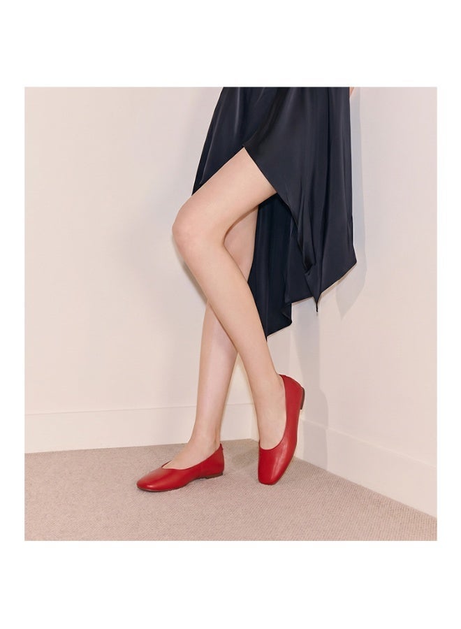 Women's Genuine Leather Ballet Flats Soft Sole Slip On Loafers Comfortable Work Shoes - Image 1