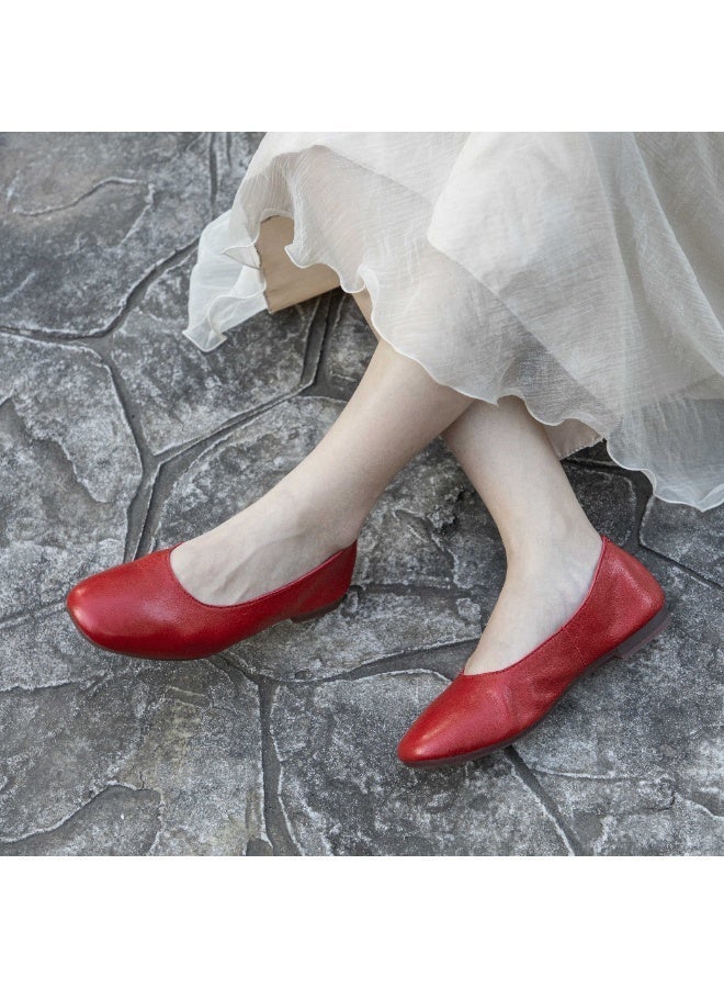 Women's Genuine Leather Ballet Flats Soft Sole Slip On Loafers Comfortable Work Shoes - Image 3