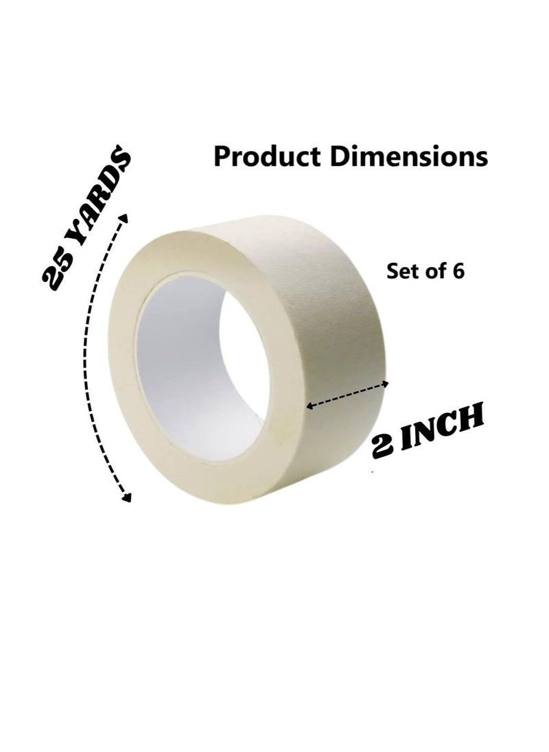 Generic Masking Tapes – 2-Inch x 25-Yard Paper Tape Rolls for Painting Crafting Labelling and DIY Projects | Durable Writable Easy-to-Use and Strong Adhesion Without Residue (Pack of 6)  - Image 4