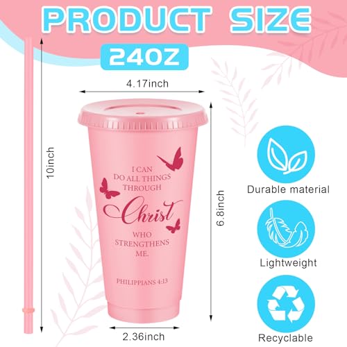 Uiifan 30 Pcs Christian Gifts Cups Bulk for Women 24oz Bible Verse Christian Tumblers with Lids and Straw Religious Church Gifts for Mothers Day Fresh ColorBible - Image 3