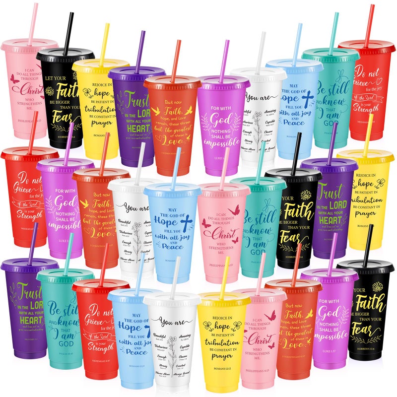 Uiifan 30 Pcs Christian Gifts Cups Bulk for Women 24oz Bible Verse Christian Tumblers with Lids and Straw Religious Church Gifts for Mothers Day Fresh ColorBible - Image 2