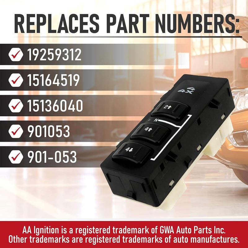 AA Ignition 4x4 Selector Switch, 4WD - Compatible with Chevy, GMC Vehicles - Silverado, Suburban, Avalanche, Yukon, XL, Sierra 2003-2007 - Replaces 19259312, 15164519, 15136040 - Image 3