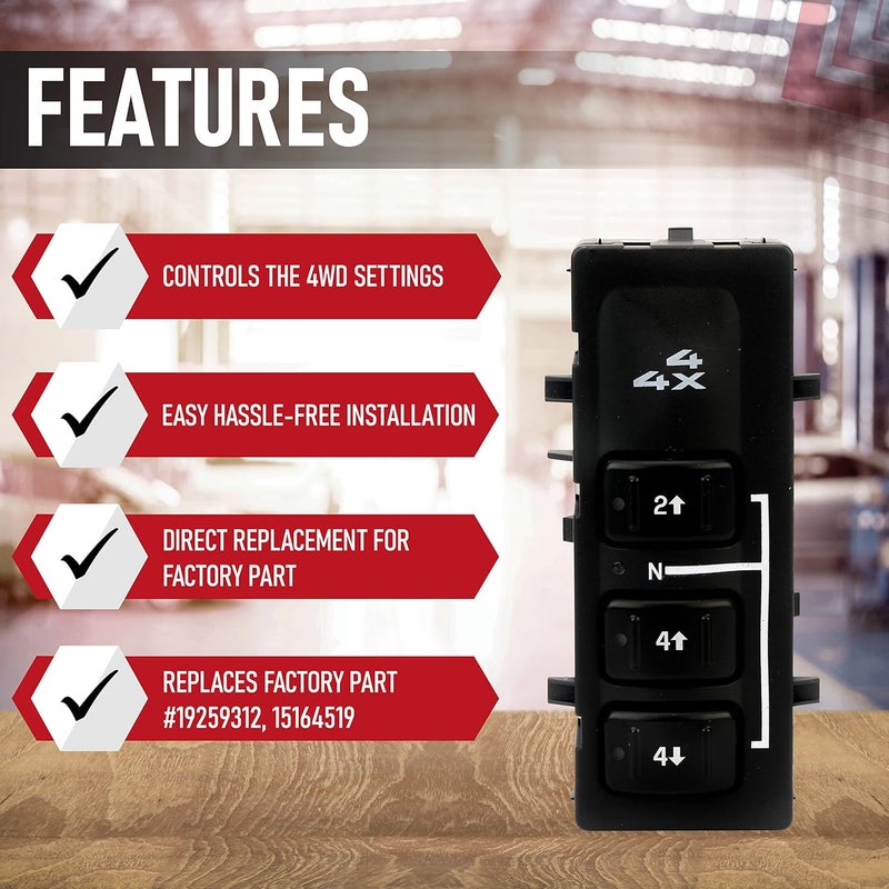 AA Ignition 4x4 Selector Switch, 4WD - Compatible with Chevy, GMC Vehicles - Silverado, Suburban, Avalanche, Yukon, XL, Sierra 2003-2007 - Replaces 19259312, 15164519, 15136040 - Image 2