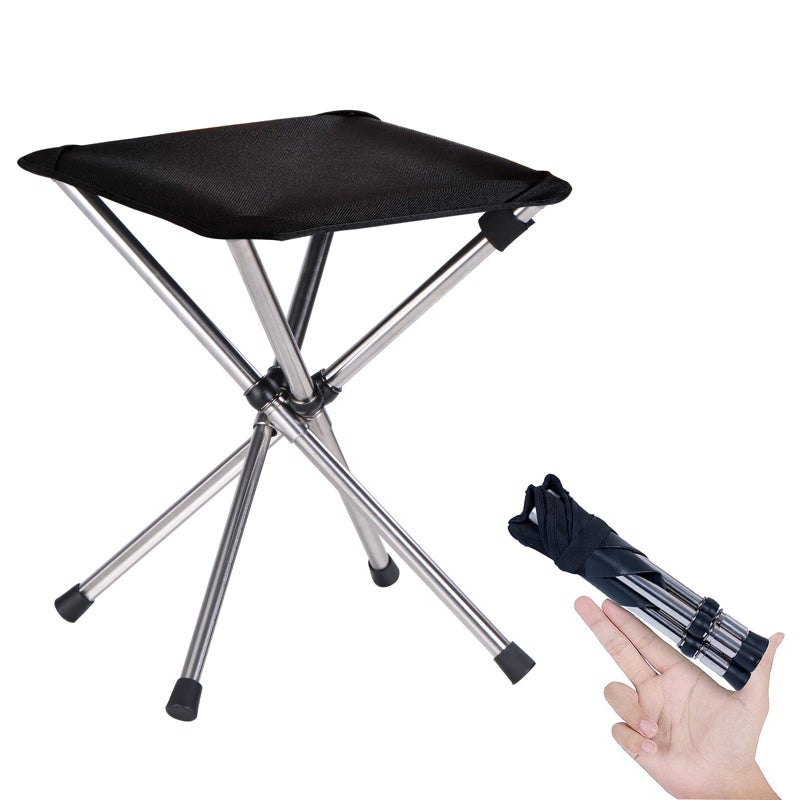 KOKSRY Portable Stool, 13.8 Inch High & 1.32 lbs Small Folding Chair, Telescopic Compact Foldable Stool with Carry Bag for Camping, Hiking, Outdoor Concert - Image 1