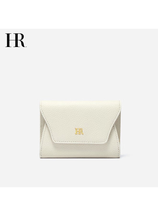 Hr Women's Handbag, Card Holder, Litchi Pattern Cowhide Coin Purse, Compact Card Case, Gift Box Packaging, Beige - Image 3