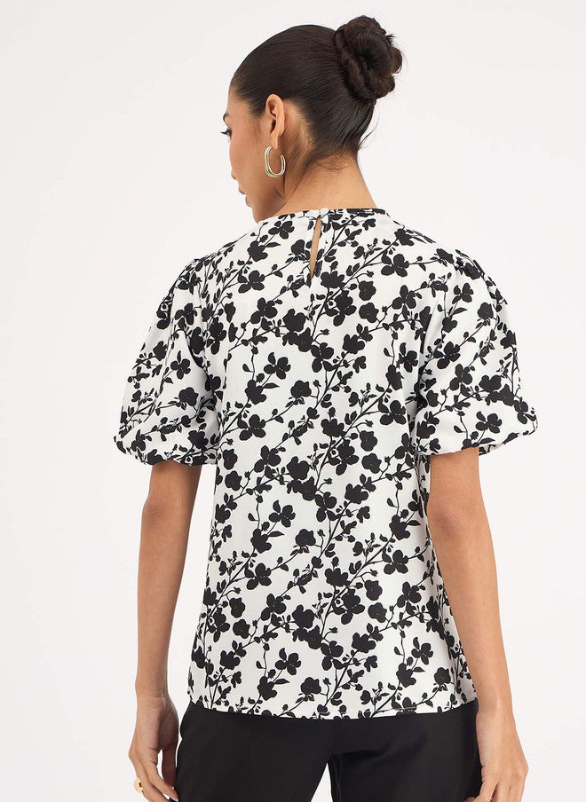 SALT ATTIRE Floral Printed Top with Puff Sleeves - Image 4