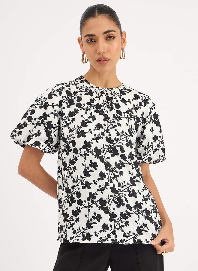 SALT ATTIRE Floral Printed Top with Puff Sleeves - Image 1