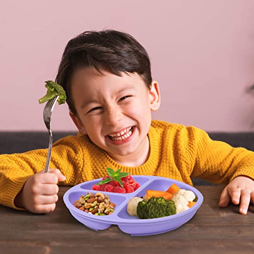 Cibeat Toddler Plates 3 Pack, 100% Silicone Suction Plates for Babies and Toddlers, Microwave and Dishwasher Safe, BPA Free, Divided Design, Pink & Yellow & Purple - Image 4