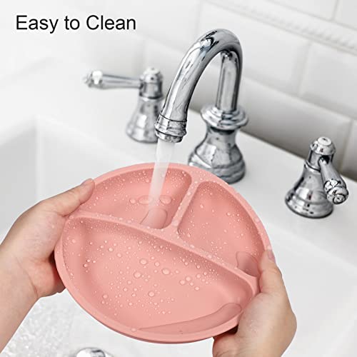 Cibeat Toddler Plates 3 Pack, 100% Silicone Suction Plates for Babies and Toddlers, Microwave and Dishwasher Safe, BPA Free, Divided Design, Pink & Yellow & Purple - Image 5