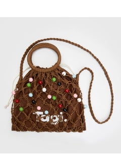 TG Tagi Weaving Handmade Beaded Drawstring Drawstring Drawstring Canvas Bag Tote Shoulder Woven Bag  - Image 1