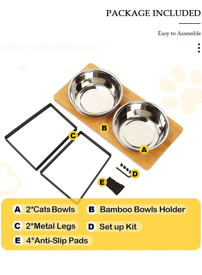 DUNISO Elevated Double Cat Bowls,Tilted Raised Cat Food Bowls for Food and Water,2 Stainless Steel Cats Food Bowl with Bamboo Stand Anti-Slip Pads  Feeding Station for Cats and Dogs - Image 3