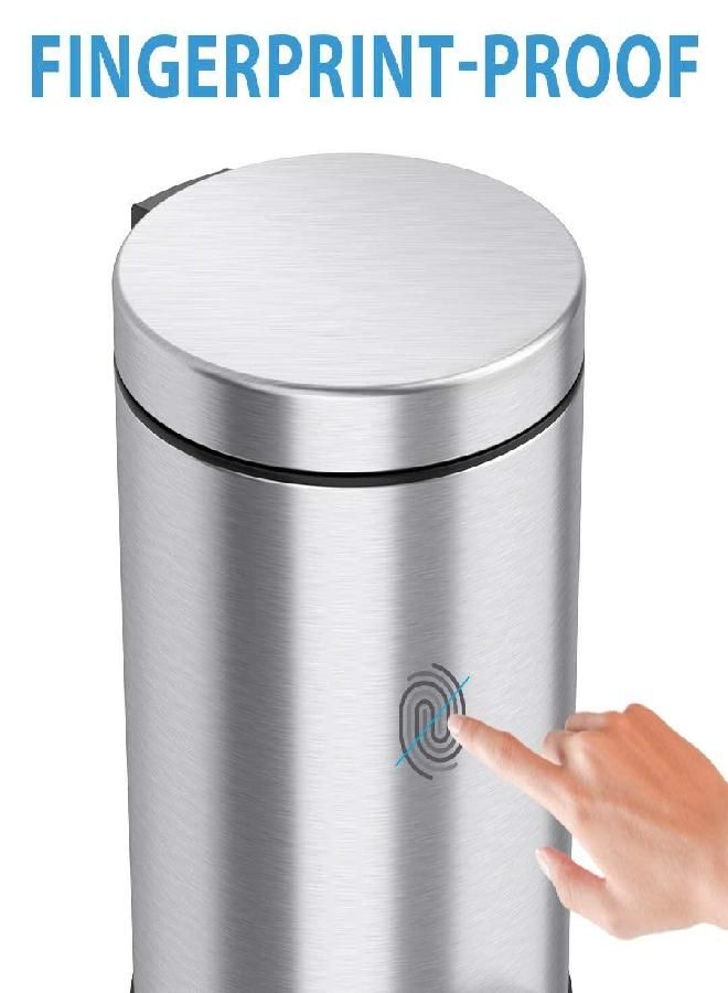 iTouchless iTouchless 5 Liter Step Pedal Garbage Bin for Bedroom, Home, Office Cubicle SoftStep 1.3 Gallon Slim Bathroom Trash Can with Odor Filter and Removable Inner Bucket, Stainless Steel, Round 1.3 Gal - Image 1