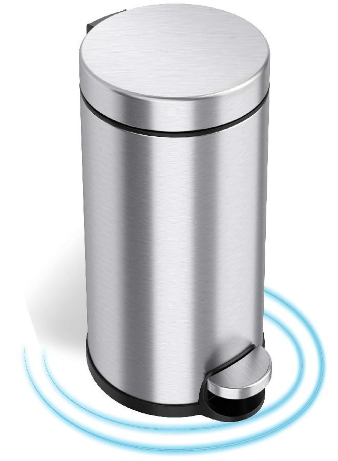 iTouchless iTouchless 5 Liter Step Pedal Garbage Bin for Bedroom, Home, Office Cubicle SoftStep 1.3 Gallon Slim Bathroom Trash Can with Odor Filter and Removable Inner Bucket, Stainless Steel, Round 1.3 Gal - Image 2