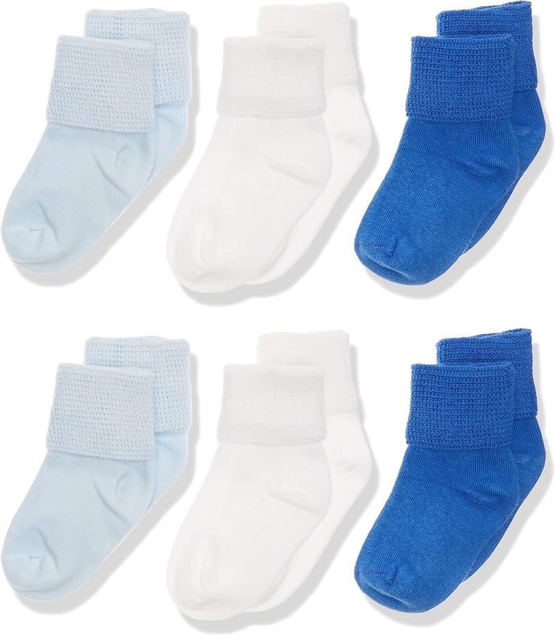 Jefferies Socks جوارب جيفري للأطفال الأولاد حديثي الولادة مع حافة قابلة للطي، عبوة 6 أزواج، جوارب للأطفال الرضع والصغار، أزرق/أبيض/ملكي - Image 5