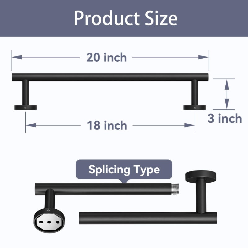 Bubxo Matte Black Towel Bar, 18 Inch Bathroom Towel Rack, Towel Holder Wall Mounted, Thicken SUS304 Stainless Steel Towel Rod Modern Home Decor (Total Length 20-Inch) - Image 2