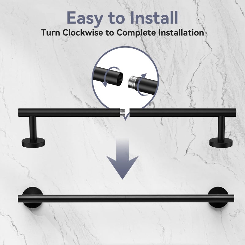 Bubxo Matte Black Towel Bar, 18 Inch Bathroom Towel Rack, Towel Holder Wall Mounted, Thicken SUS304 Stainless Steel Towel Rod Modern Home Decor (Total Length 20-Inch) - Image 4