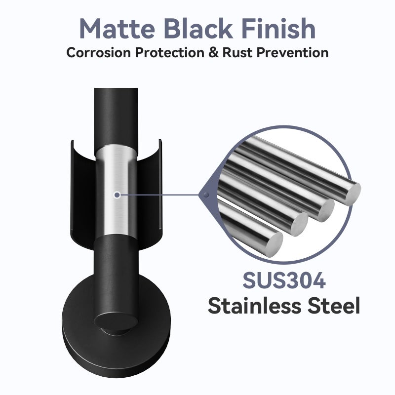 Bubxo Matte Black Towel Bar, 18 Inch Bathroom Towel Rack, Towel Holder Wall Mounted, Thicken SUS304 Stainless Steel Towel Rod Modern Home Decor (Total Length 20-Inch) - Image 3