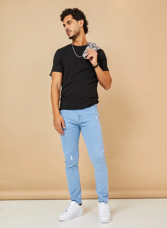 Styli Light Distress Cropped Skinny Fit Jeans