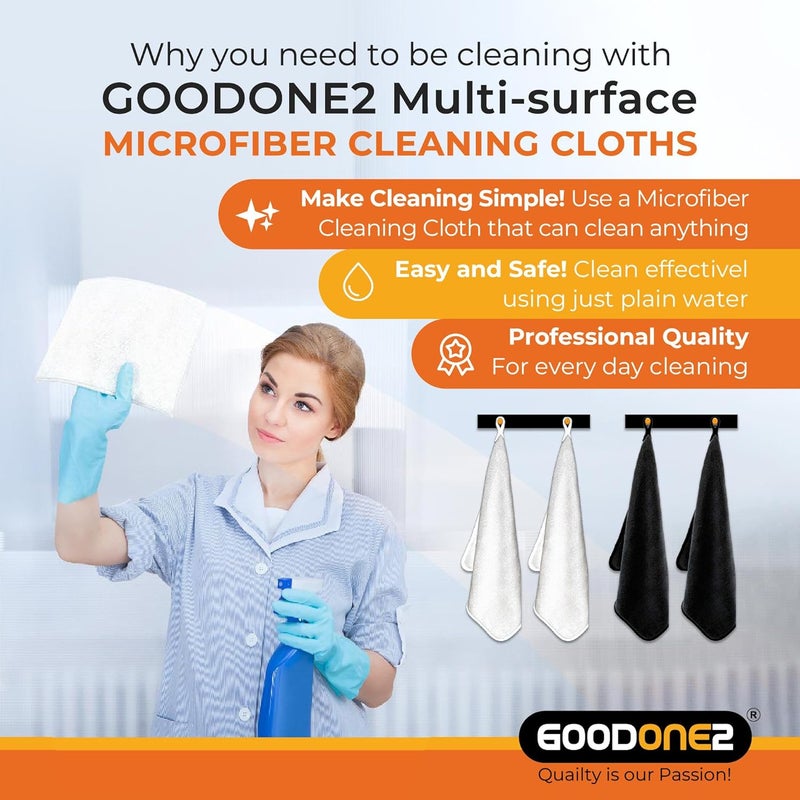 GOODONE2 12 Pack Microfiber Cleaning Cloth | Size 40x40cm | Thickness 400gsm | All Purpose Microfiber Towels - Clean, Dust, Polish, Scrub, Absorbent (White 12 Pack) - Image 2