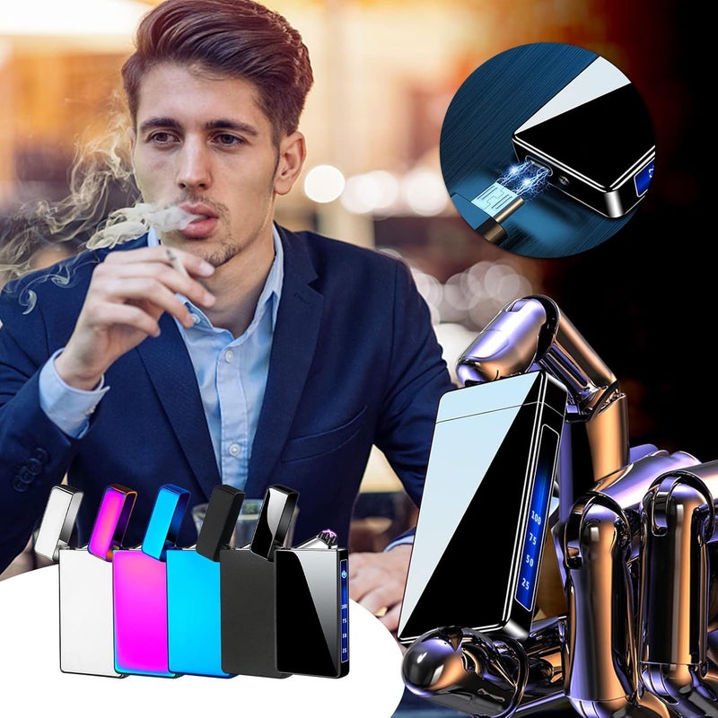 Windproof Arc Lighter Rechargeable USB Lighter Electric Lighters with LED Display Power for Smoking (05) - Image 4