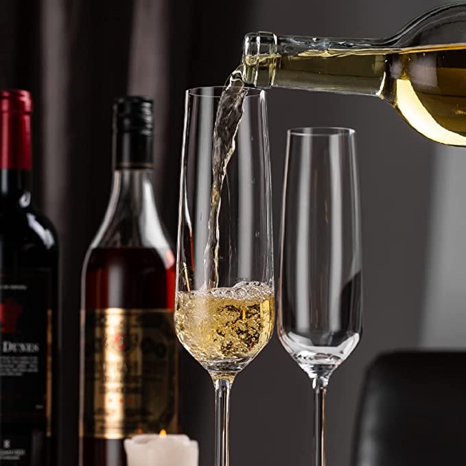 VILON Champagne Flute Wine Glass Perfect for Parties, Gifts, Housewarming, Weddings, Aniversary Lead Free | Shatter Resistant | | Wine Glass Set of 6, Clear (Big Champagne 250ML) - Image 1