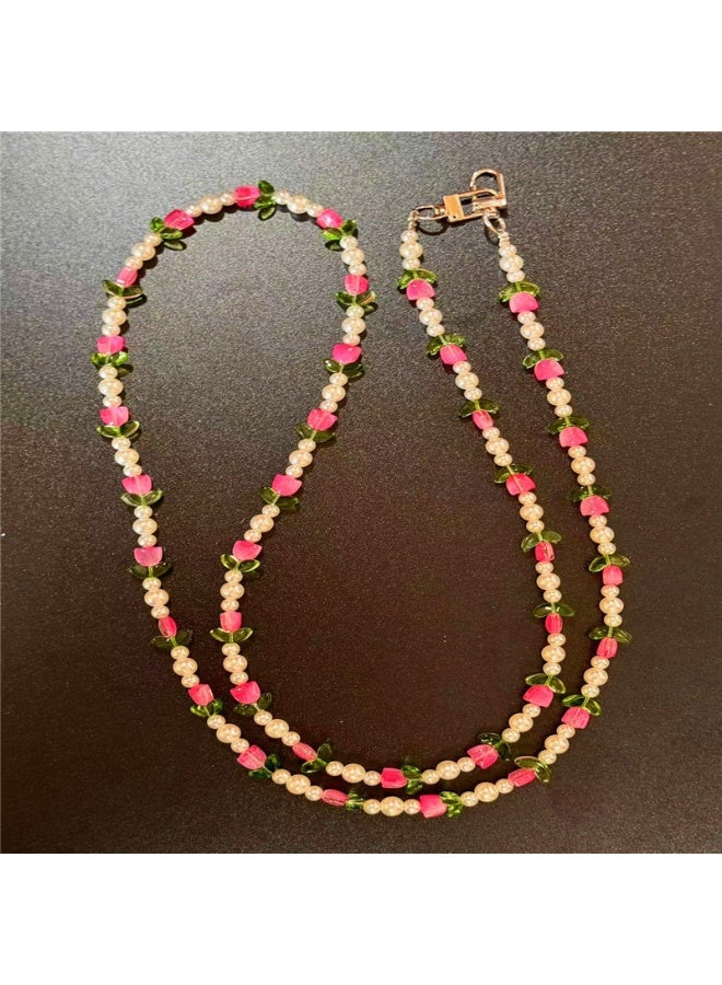 NIBEMINENT Phone Charm/ Chain Strap for Women Girls, Ball Tulip Small Flower Cell Phone Case Lanyard Wrist Strap