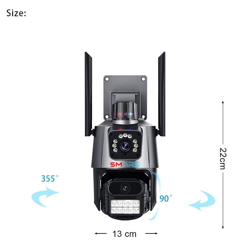 smars 4+4MP Dual Lens 1920P UHD 4G SIM Based PTZ Security Camera | Pan Tilt Outdoor Indoor IP66 Level Waterproof CCTV Camera with Color Night Vision, Motion Detection - Image 2