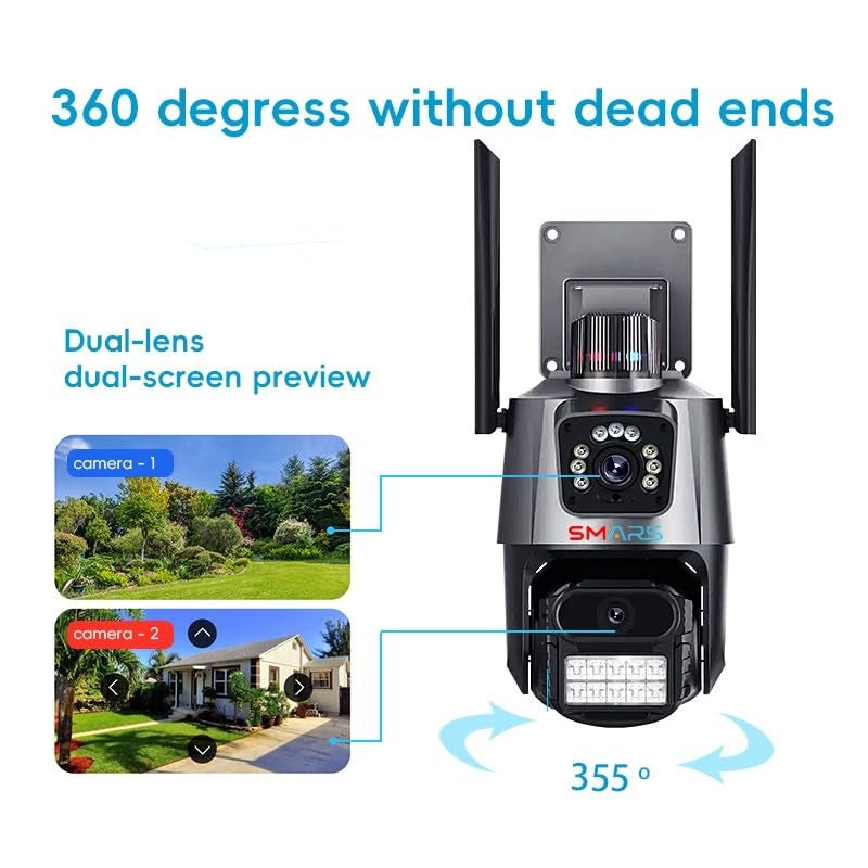 smars 4+4MP Dual Lens 1920P UHD 4G SIM Based PTZ Security Camera | Pan Tilt Outdoor Indoor IP66 Level Waterproof CCTV Camera with Color Night Vision, Motion Detection - Image 4