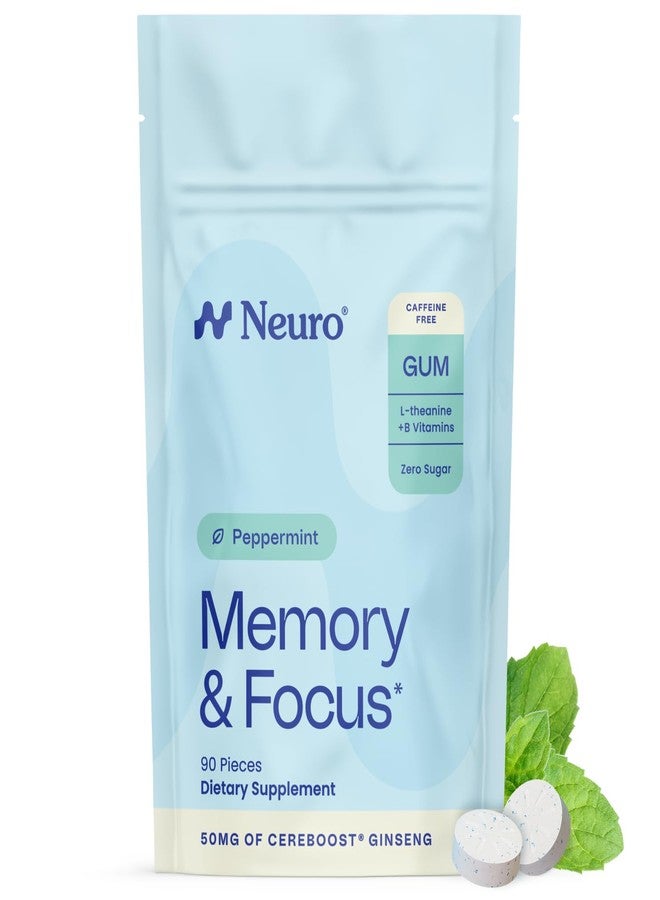 Neuro Memory & Focus Gum - Nootropic Gum with Vitamin B12, Vitamin B6, L-Theanine & Ginseng Extract - Natural Brain Support Supplement - Vegan, Caffeine & Sugar Free Chews - Peppermint, 90 ct - Image 1