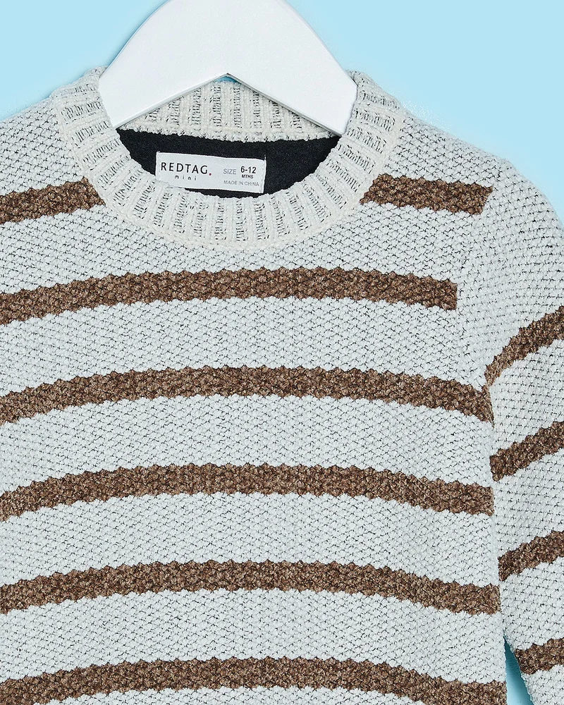 Redtag Infant Boys Grey Striped Bonded Sweater