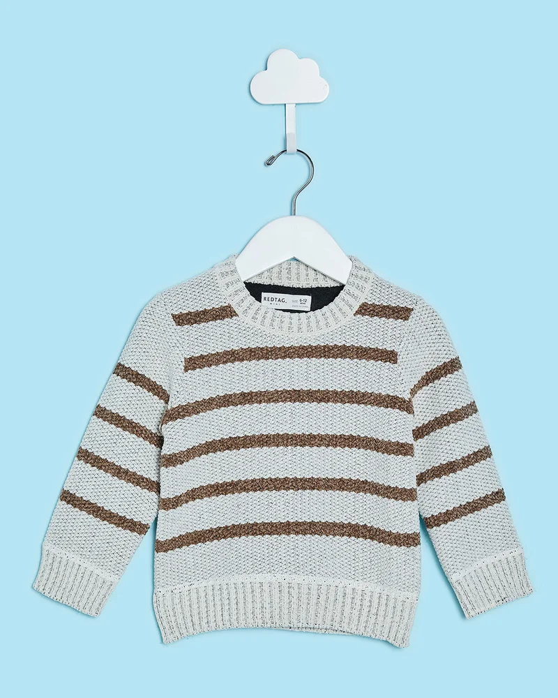 Redtag Infant Boys Grey Striped Bonded Sweater