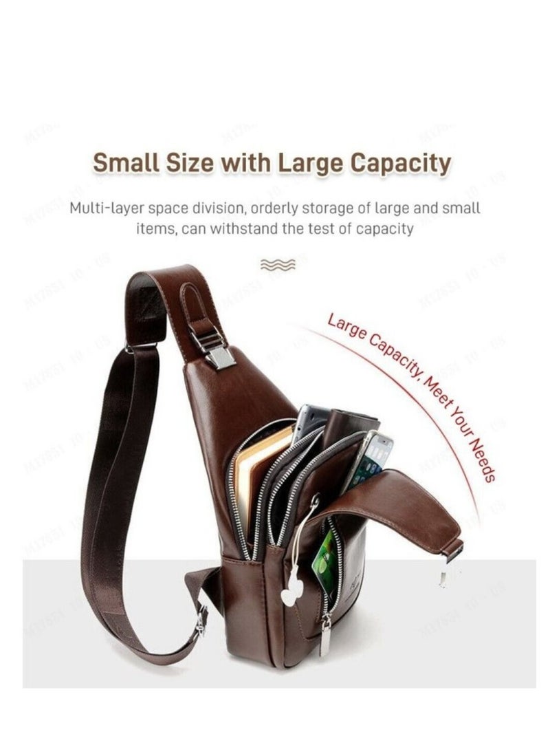 BINLIROO - Backpack Chest Small Shoulder Soft Leather Multi-pocket Chest Bag Multipurpose Daypack Bag for Men - Image 1