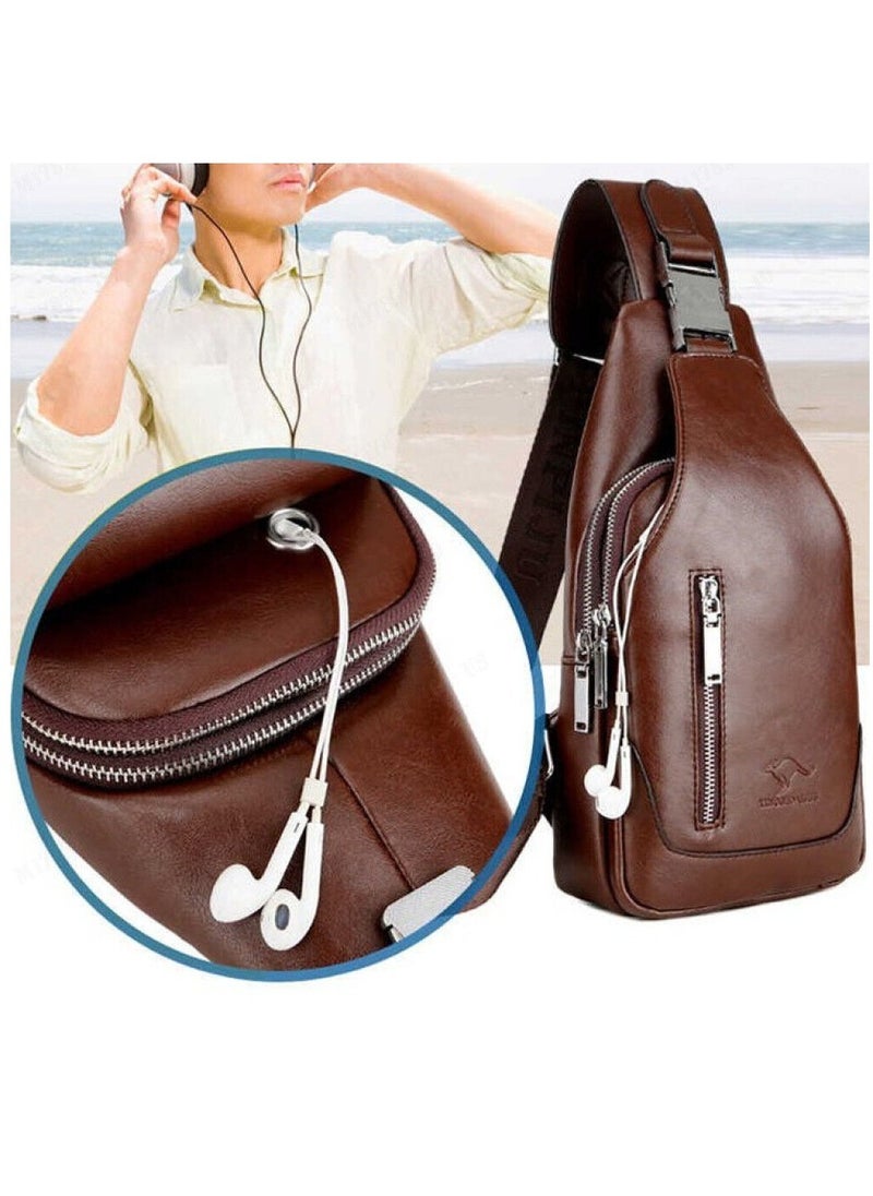 BINLIROO - Backpack Chest Small Shoulder Soft Leather Multi-pocket Chest Bag Multipurpose Daypack Bag for Men - Image 1