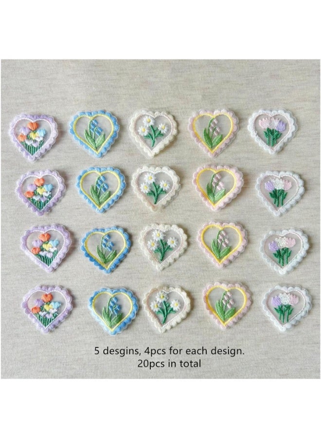Relex 20Pcs Colorful Lace Heart Patches, Flower Lace Applique Patches for Wedding Party Christmas Decor Dress Curtain Crafts (Flower Heart) - Image 2