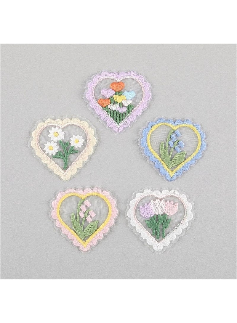 Relex 20Pcs Colorful Lace Heart Patches, Flower Lace Applique Patches for Wedding Party Christmas Decor Dress Curtain Crafts (Flower Heart) - Image 1