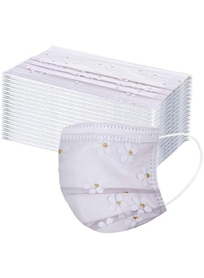 klarako 50PC Flower Disposable Face Masks with Cute Designs Yarn Printed Paper Masks 4Ply Full Face Cover Protection Summer - Image 1