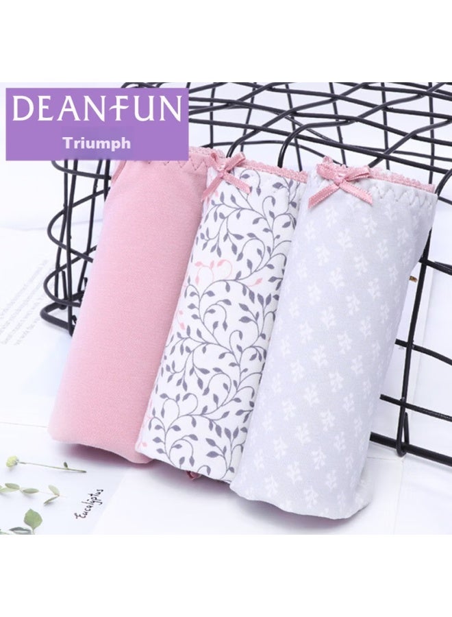 Deanfun Cotton Women's Underwear, Floral Print, Mid-rise, Ladies' Panties, 3-pack Gift Box, Size L - Image 1